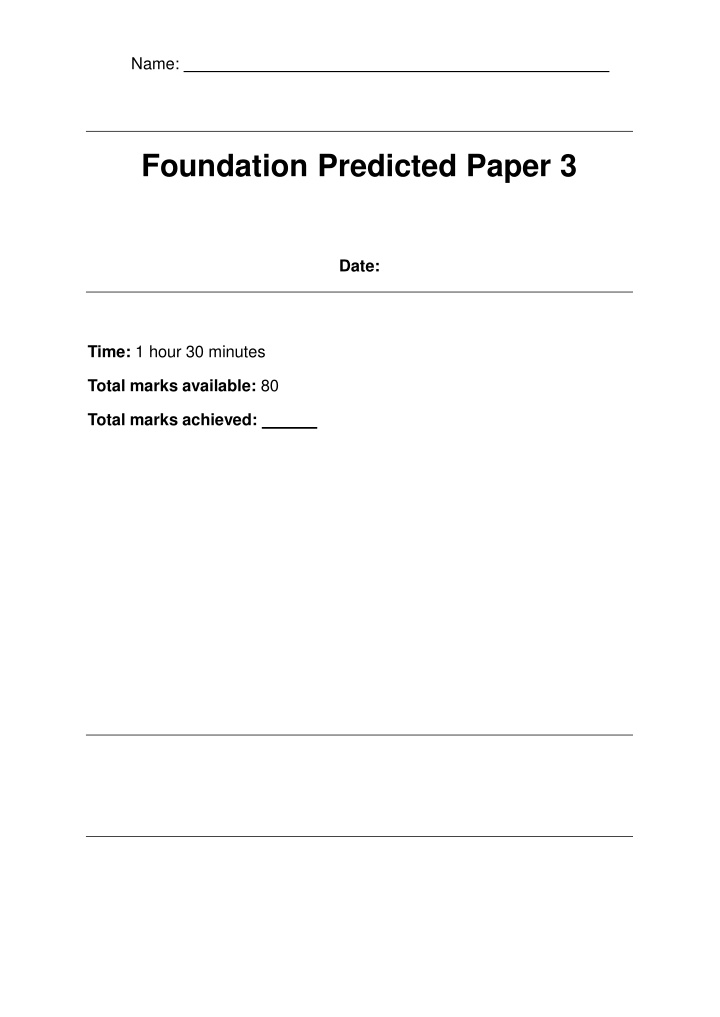 Foundation Predicted Paper 3 - Mathematics Assessment