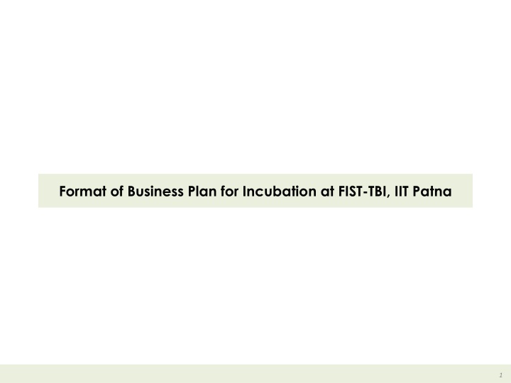 Business Plan for Incubation at FIST-TBI, IIT Patna
