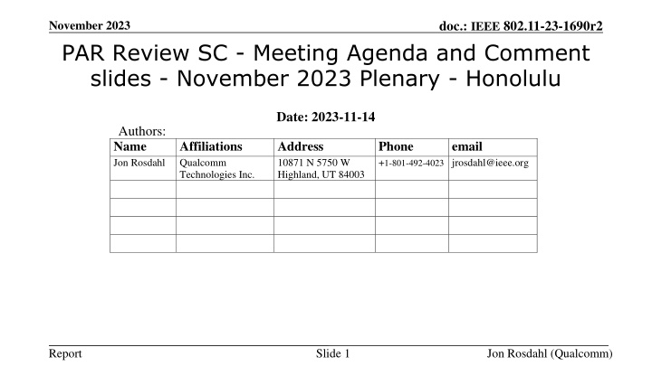 IEEE 802.11-23-1690r2 November 2023 PAR Review Summary