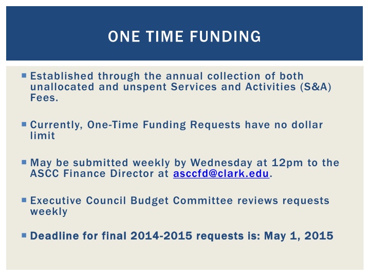 Establishing One-Time Funding at Clark College