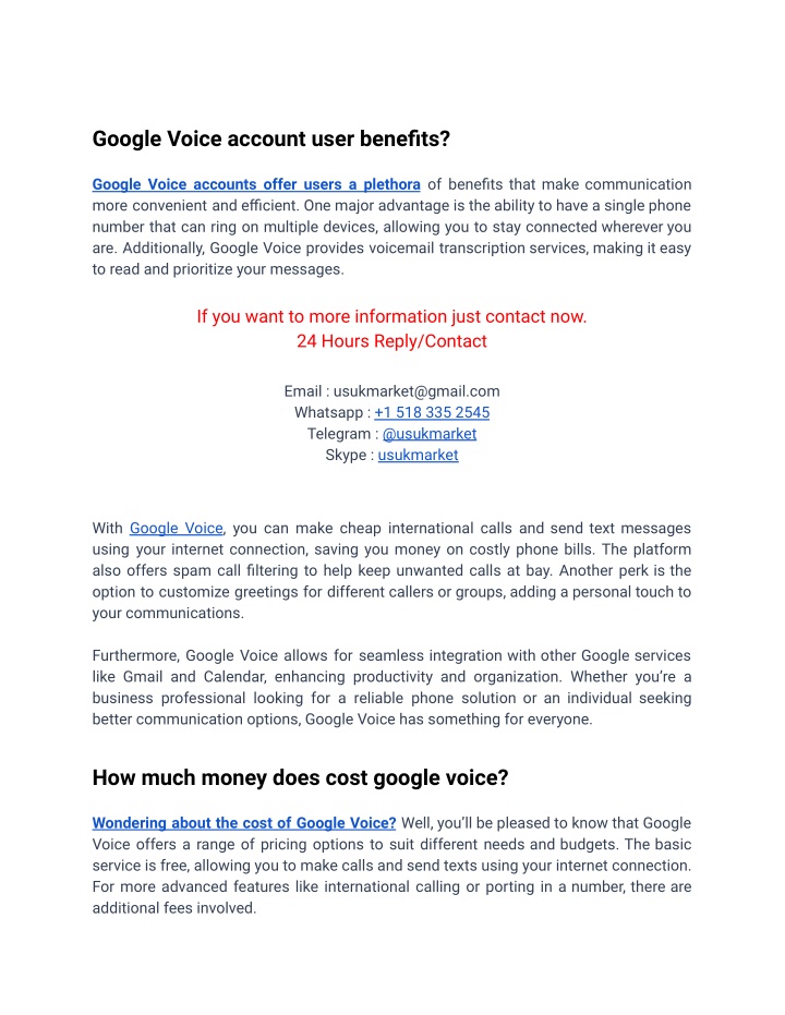 google voice account user benefits n.w