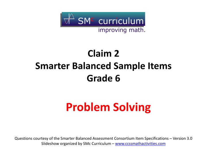 Grade 6 Smarter Balanced Sample Problem Solving Questions