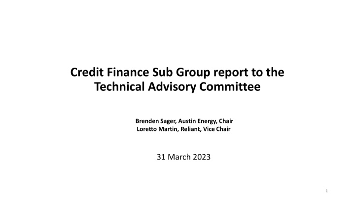 Credit Finance Sub-Group Report to the Technical Advisory Committee