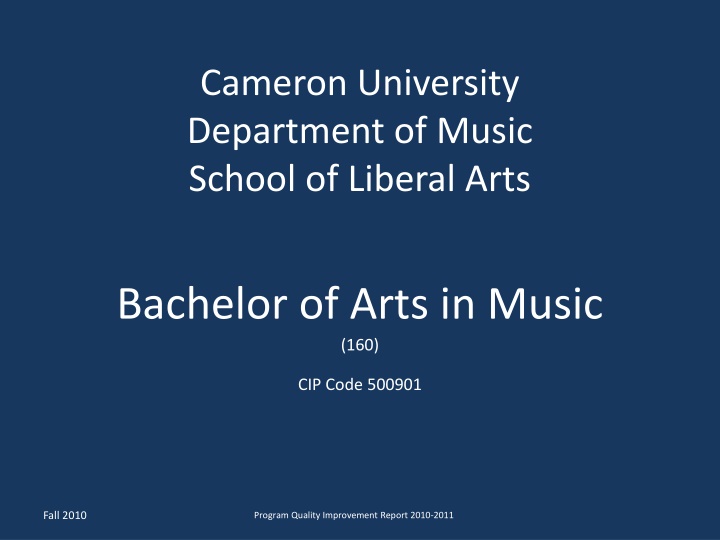 Cameron University Department of Music Program Evaluation 2010-2011