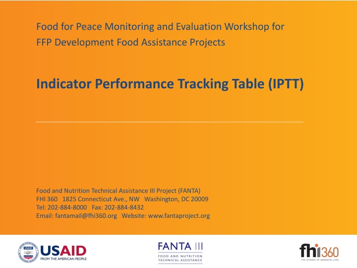 Food for Peace Monitoring and Evaluation Workshop Overview