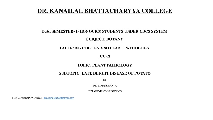 Late Blight Disease of Potato: Symptoms and Management