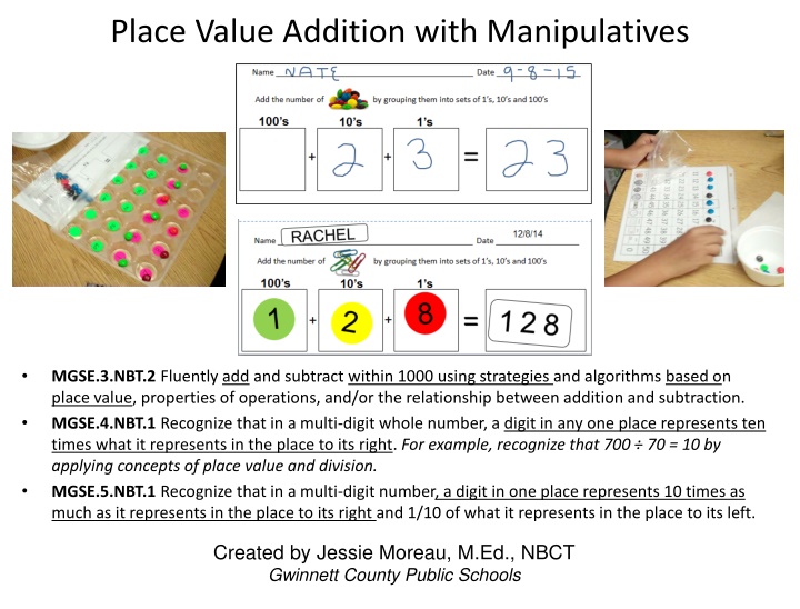 Place Value Addition with Manipulatives for Elementary Students