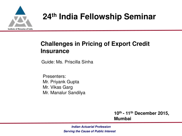 Actuarial Pricing of Export Credit Insurance Seminar Overview