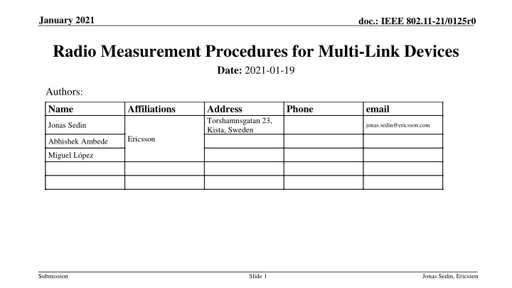 IEEE 802.11-21/0125r0 Radio Measurement Procedures for Multi-Link Devices