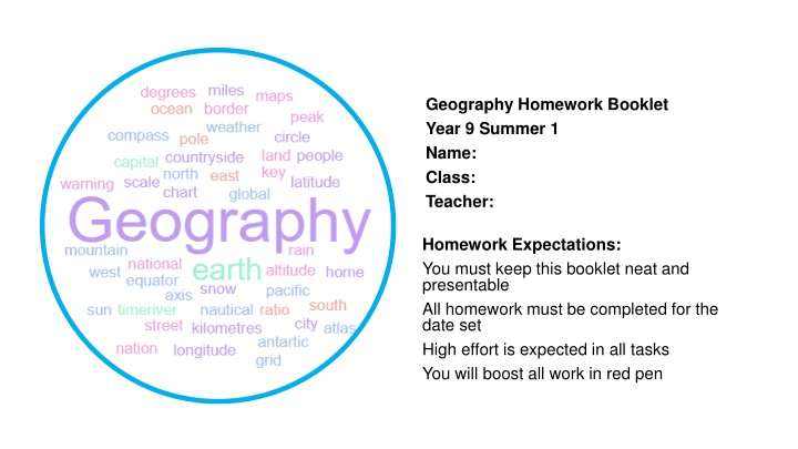 Geography Year 9 Summer Homework Booklet