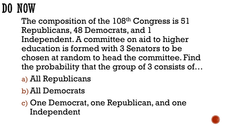 Probability Distributions in the 108th Congress