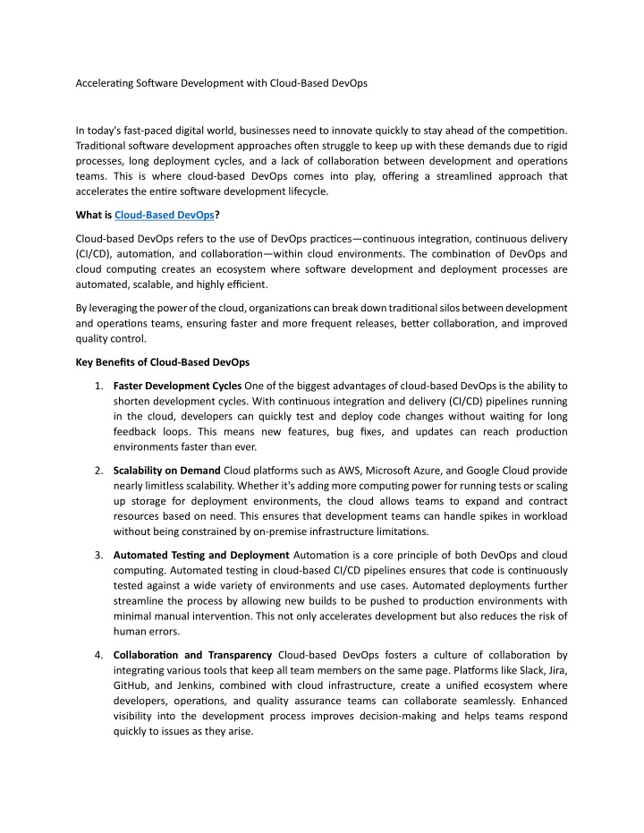 accelerating software development with cloud n.w