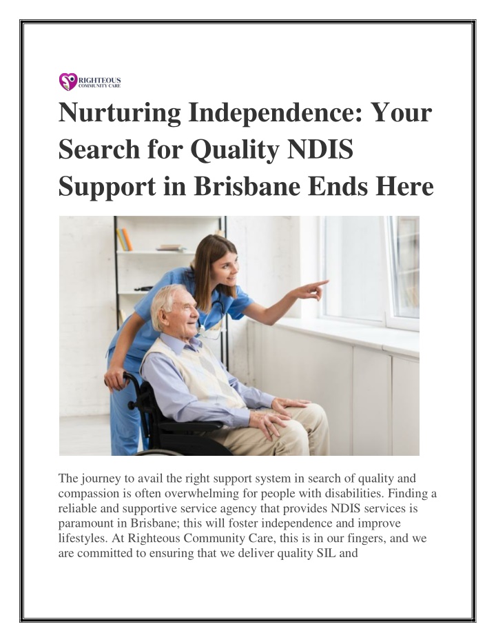 nurturing independence your search for quality n.w