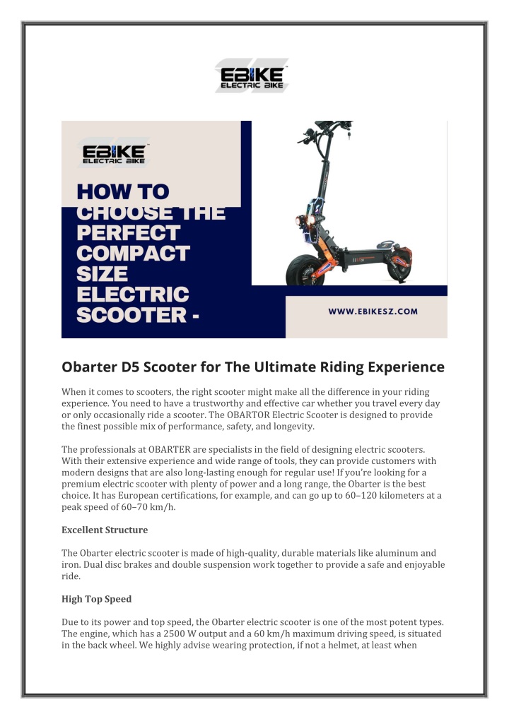 obarter d5 scooter for the ultimate riding n.w