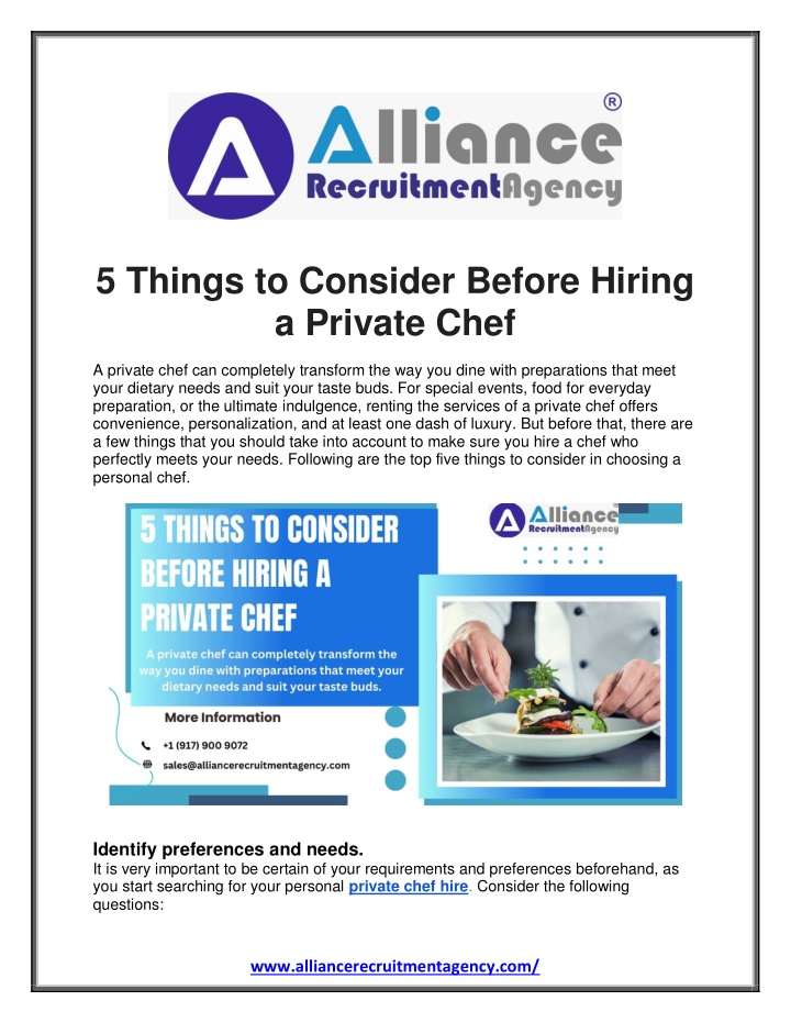 5 things to consider before hiring a private chef n.w