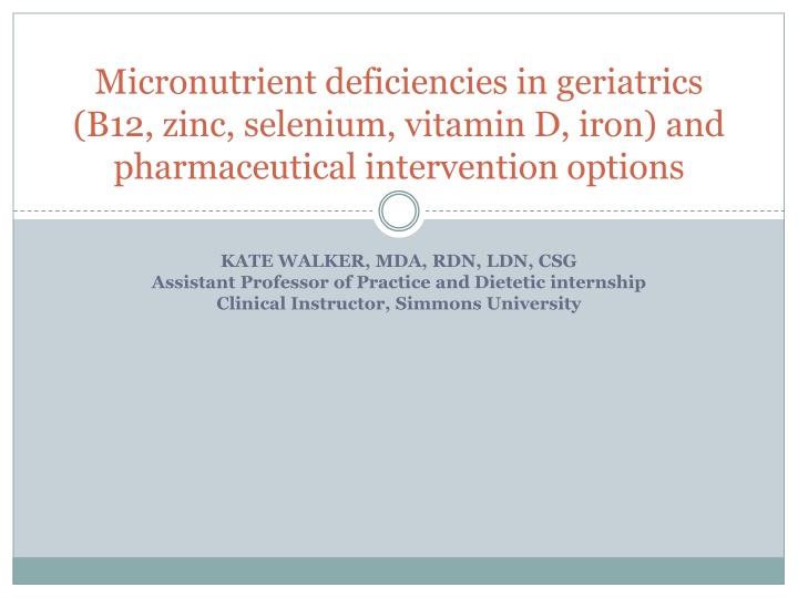 Insights into Micronutrient Deficiencies in Geriatrics: B12, Zinc, Selenium, Vitamin D, Iron, and Pharmaceutical Interventions