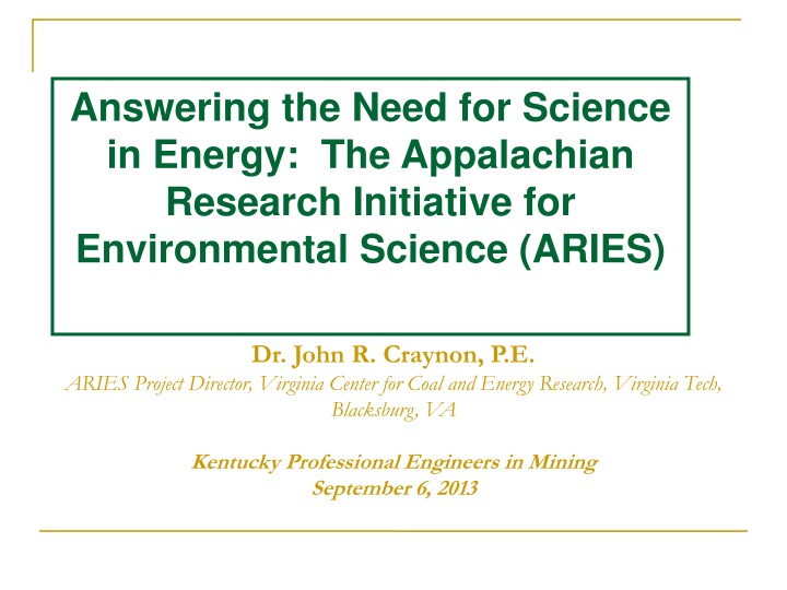 Advancing Energy Research in Appalachia through ARIES Initiative