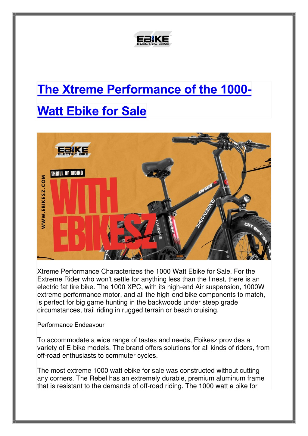 the xtreme performance of the 1000 l.w