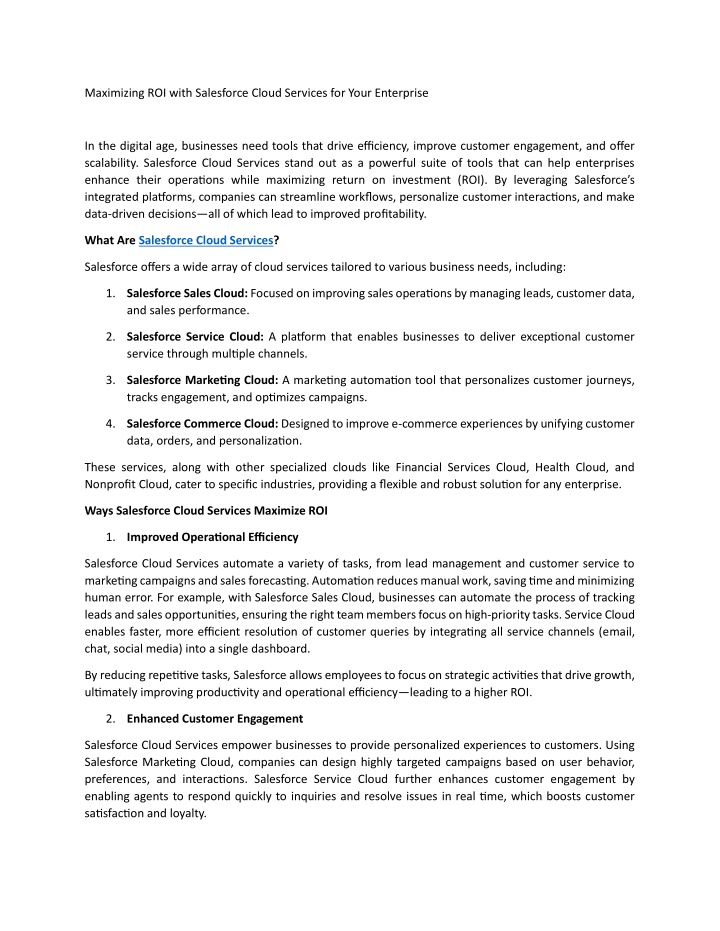 maximizing roi with salesforce cloud services n.w