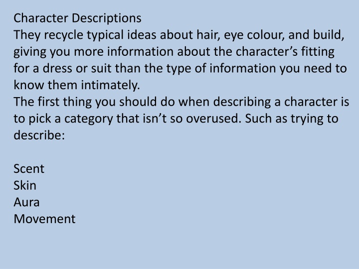 Crafting Unique Character Descriptions