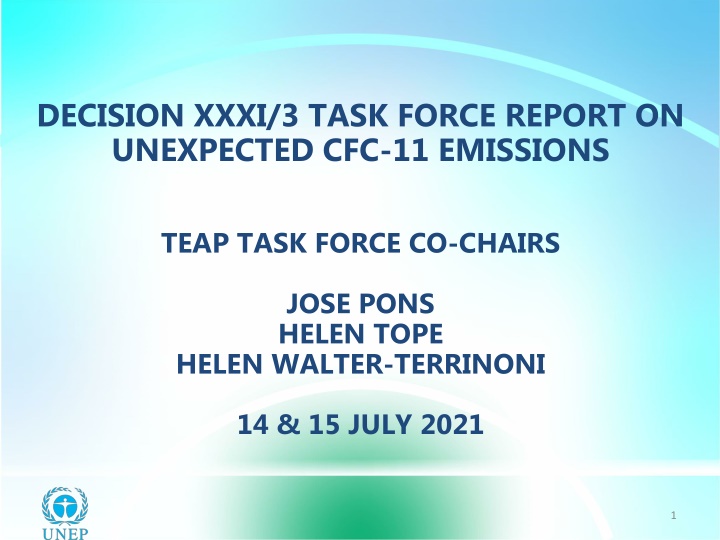 TEAP Task Force Report on Unexpected CFC-11 Emissions
