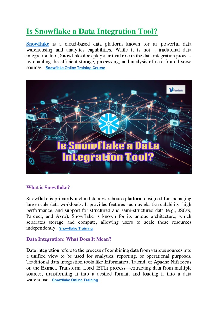 is snowflake a data integration tool n.w