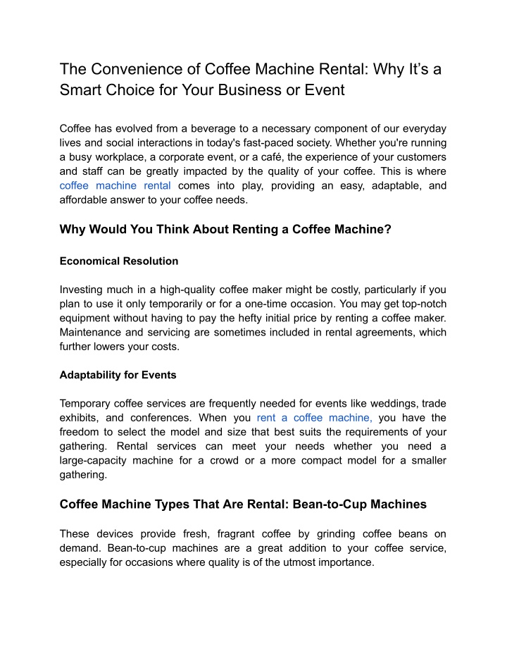 the convenience of coffee machine rental n.w
