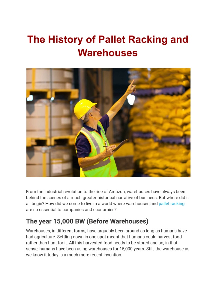 the history of pallet racking and warehouses n.w