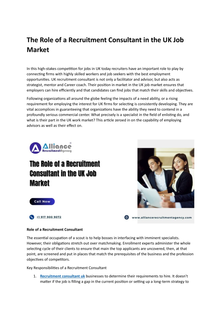 the role of a recruitment consultant n.w