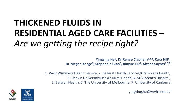 Thickened Fluids in Aged Care Facilities