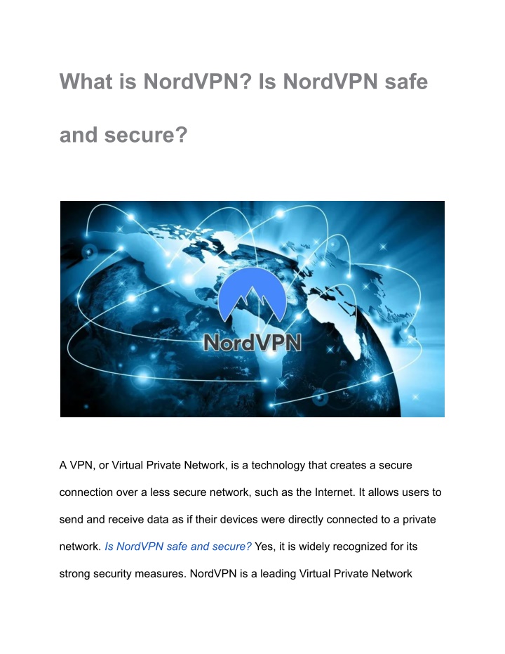 what is nordvpn is nordvpn safe n.w