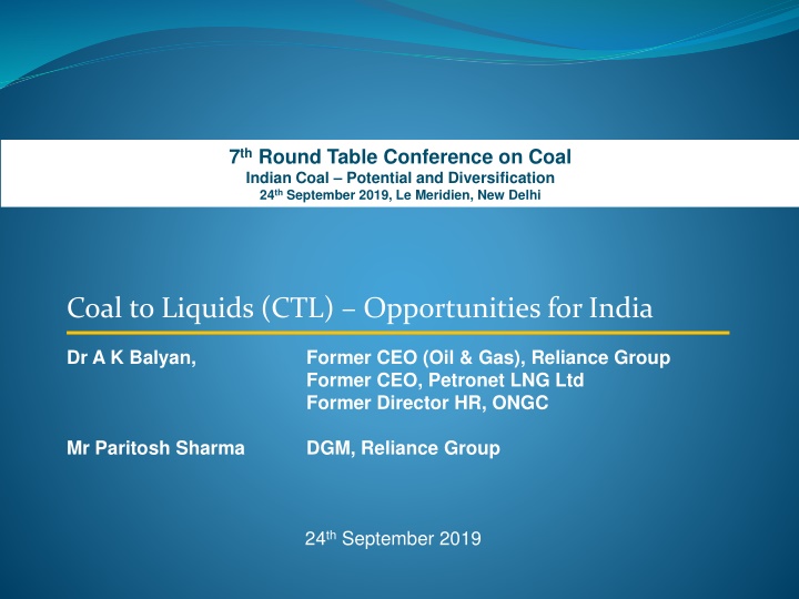 Coal-to-Liquid Technology for Energy Security in India