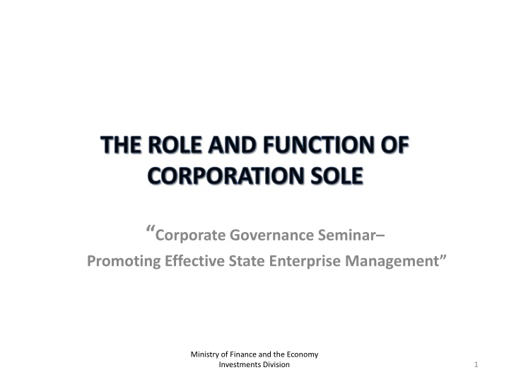 Corporate Governance: State Enterprise Management Seminar