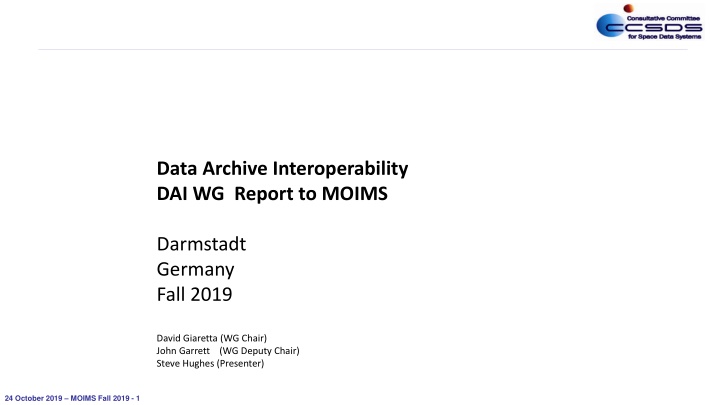 Data Archive Interoperability Working Group Report Fall 2019