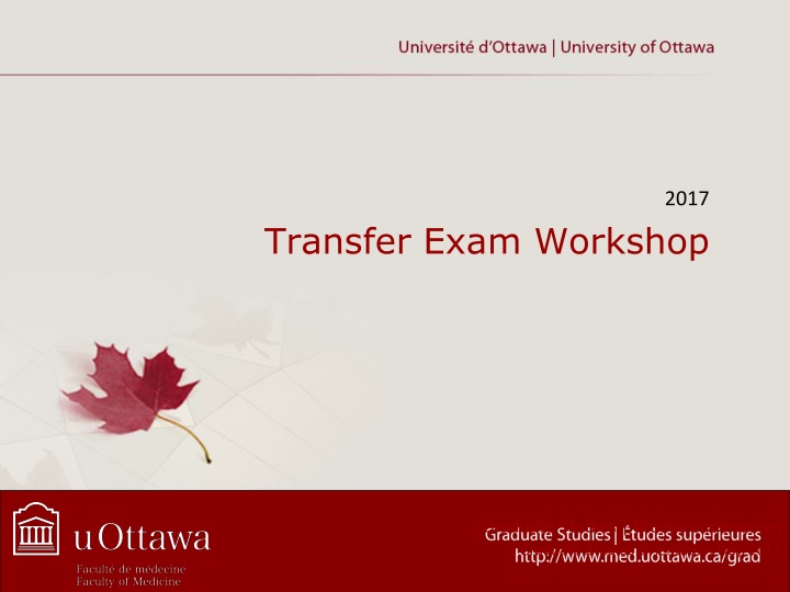 Graduate Studies Transfer Exam Guidelines and Program Requirements