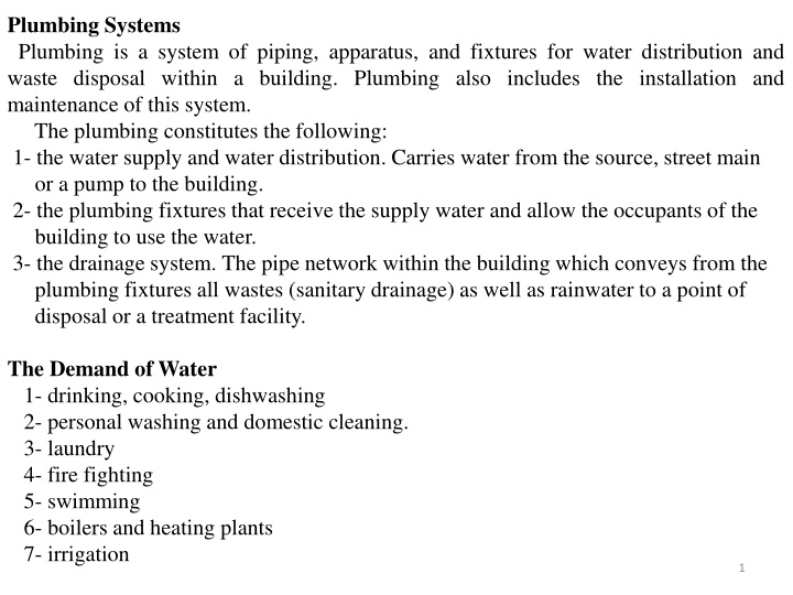 Plumbing Systems and Fixtures in Buildings