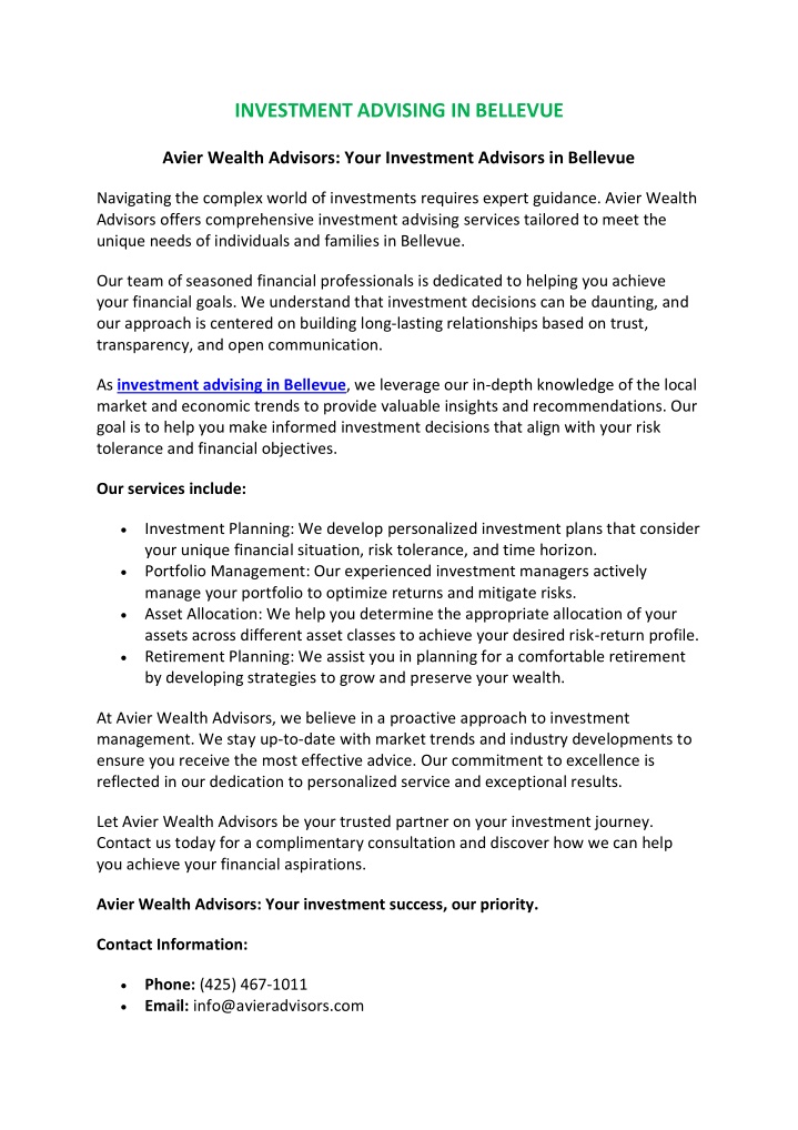 investment advising in bellevue n.w