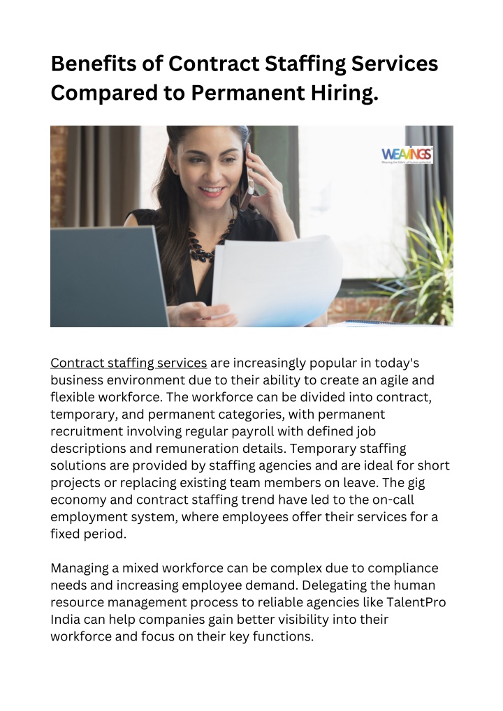 benefits of contract staffing services compared n.w