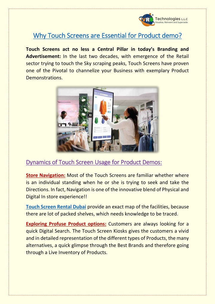 why touch screens are essential for product demo n.w