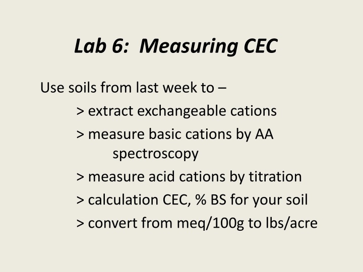 Comprehensive Soil Cation Exchange Capacity (CEC) Measurement Lab Procedure