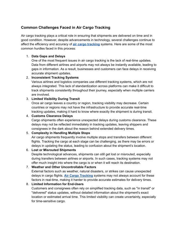 common challenges faced in air cargo tracking n.w