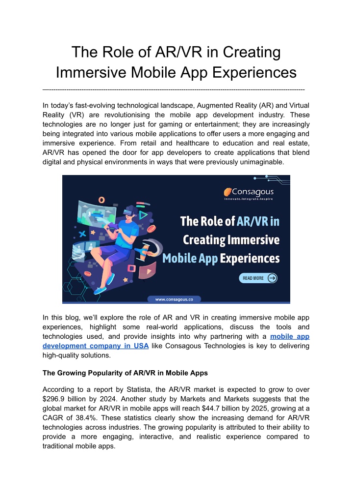 the role of ar vr in creating immersive mobile n.w