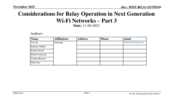 Considerations for Relay Operation in Next-Gen Wi-Fi Networks