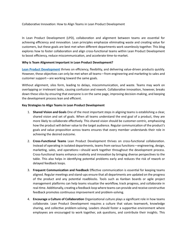 collaborative innovation how to align teams n.w