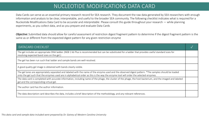 Comprehensive Guide for Nucleotide Modifications Data Card in SEA Research