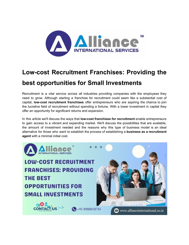 low cost recruitment franchises providing the n.w