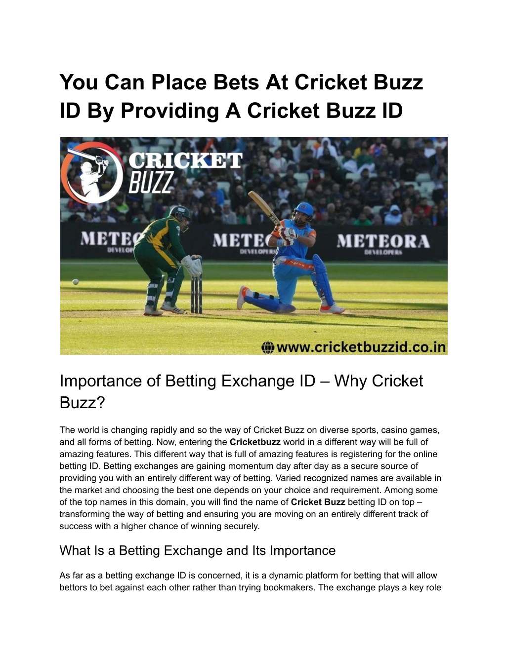 you can place bets at cricket buzz l.w