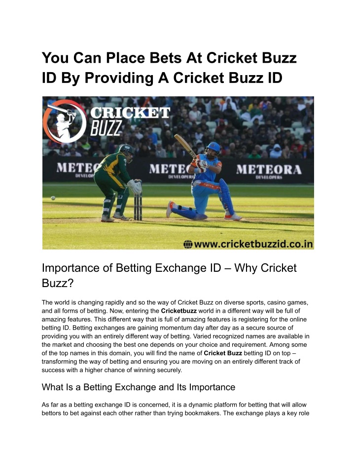 you can place bets at cricket buzz n.w