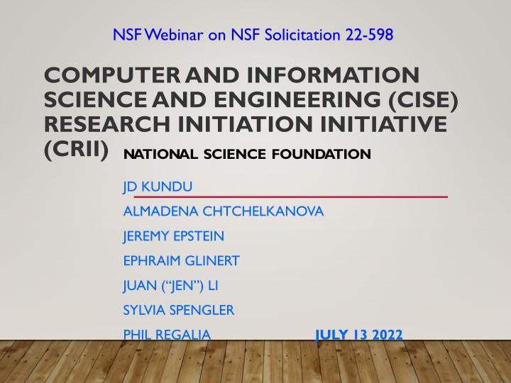 NSF CRII Research Initiation Initiative Overview