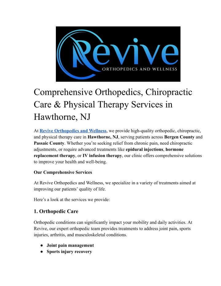 comprehensive orthopedics chiropractic care n.w